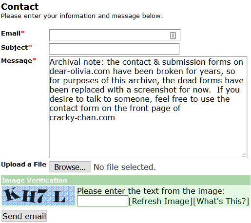 Screenshot of dead contact form