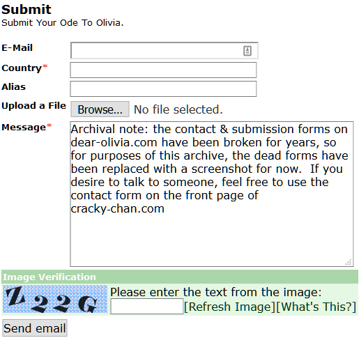 Screenshot of dead contact form